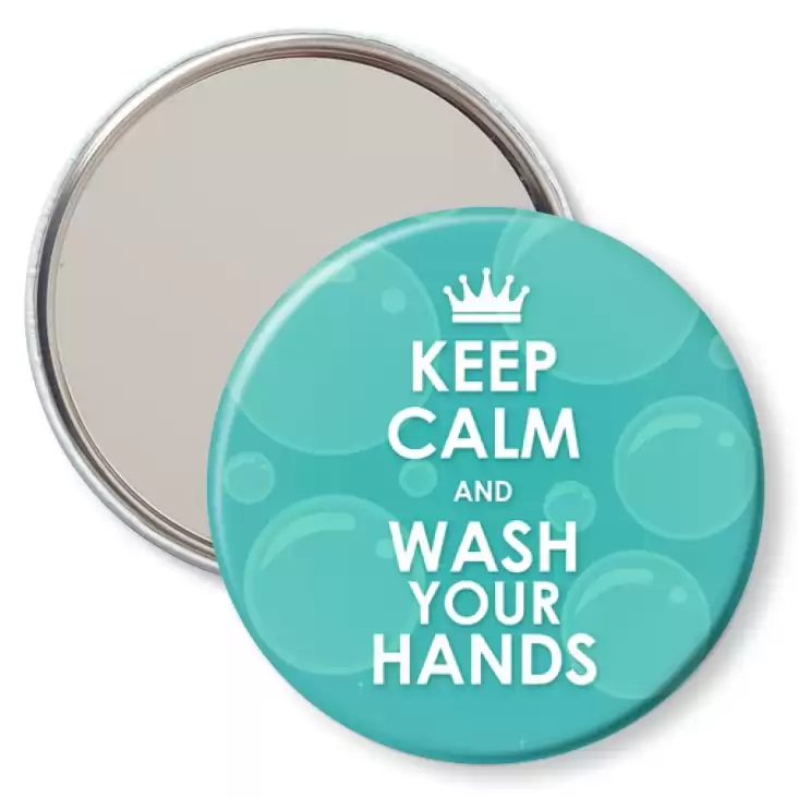 przypinka lusterko Keep calm and wash your hands