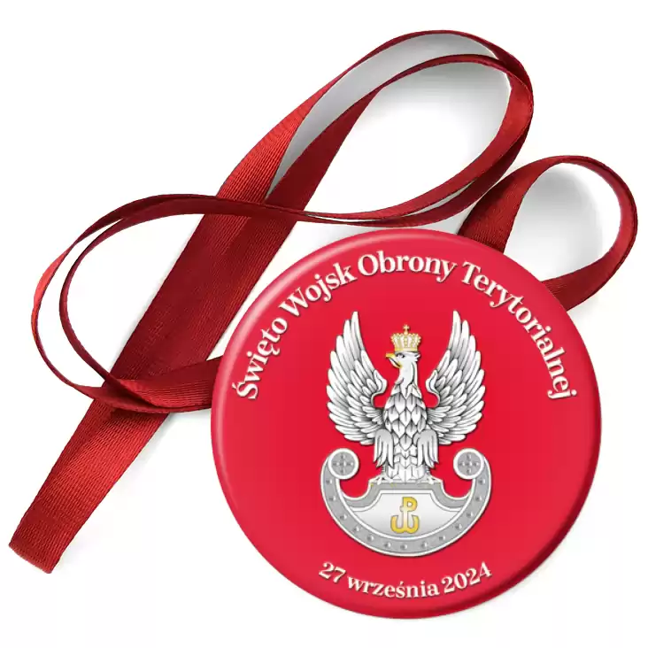 przypinka medal Święto Wojsk Obrony Terytorialnej z czerwonym tłem