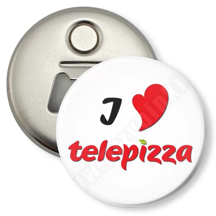 przypinka otwieracz-magnes I love Telepizza