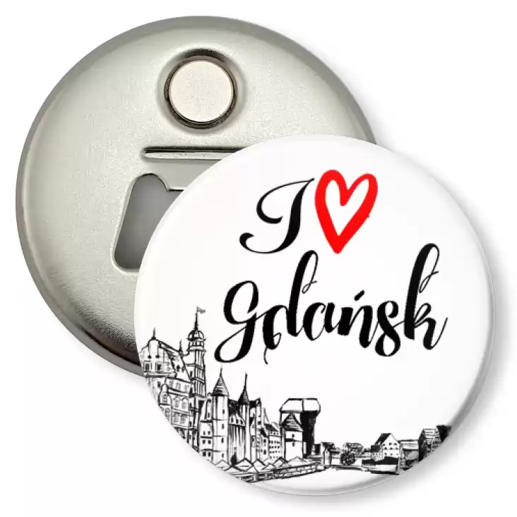 przypinka otwieracz-magnes I love Gdańsk