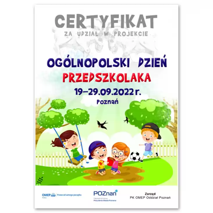 Ogólnopolski Dzień Przedszkolaka 2022 Certyfikat udziału