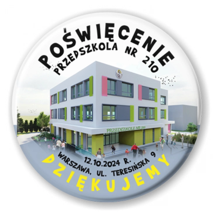 przypinka Poświęcenie przedszkola nr 210 w Warszawie