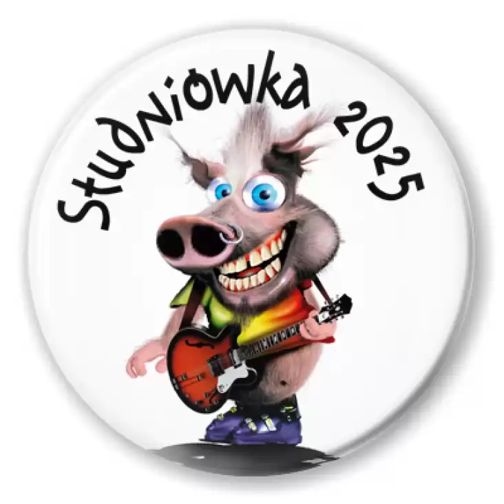 przypinka Studniówka ze świnką gitarzystą punk