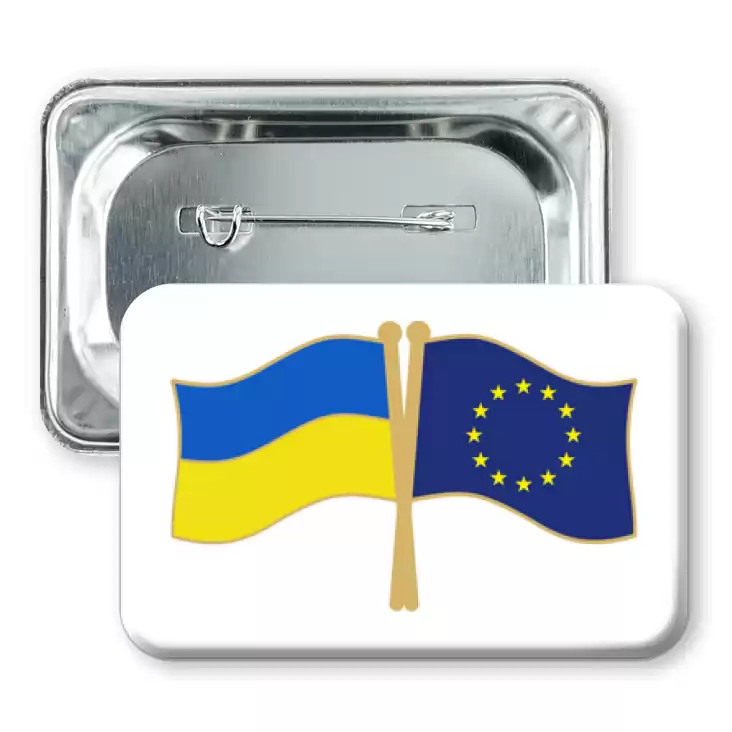 przypinka prostokąt agrafka Flagi Ukrainy i Unii Europejskiej