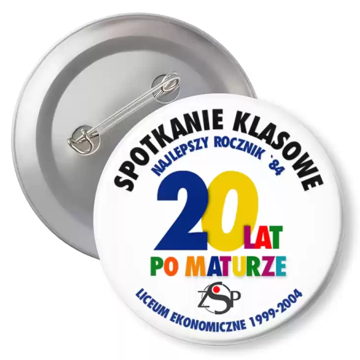 przypinka z agrafką Spotkanie klasowe 20 lat po maturze