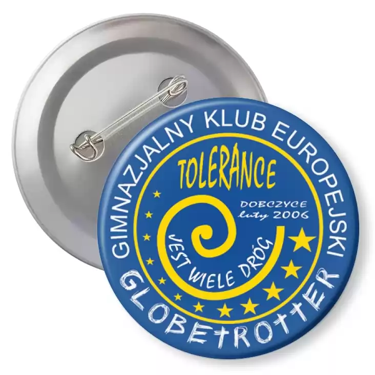 przypinka z agrafką Globetrotter - Gimnazjalny Klub Europejski w Dobrzycach 2006