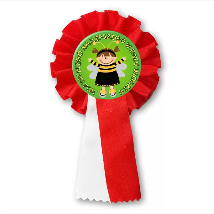 przypinka kotylion Wszystkiego najlepszego w dniu urodzin pszczółka