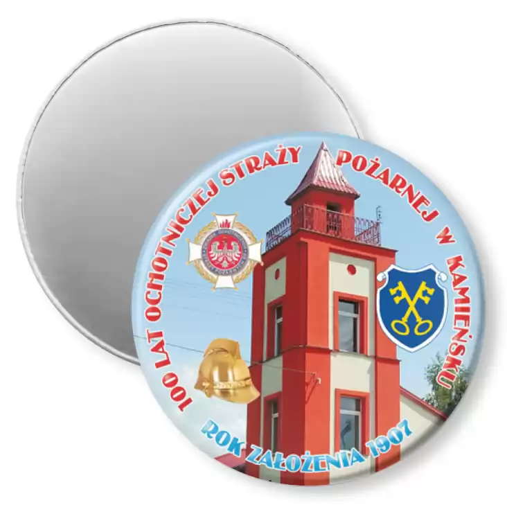 przypinka magnes 100 Lat Ochotniczej Straży Pożarnej w Kamieńsku