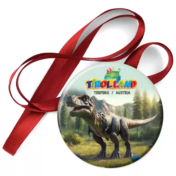 przypinka medal Duży dinozaur na tle gór Tirolland