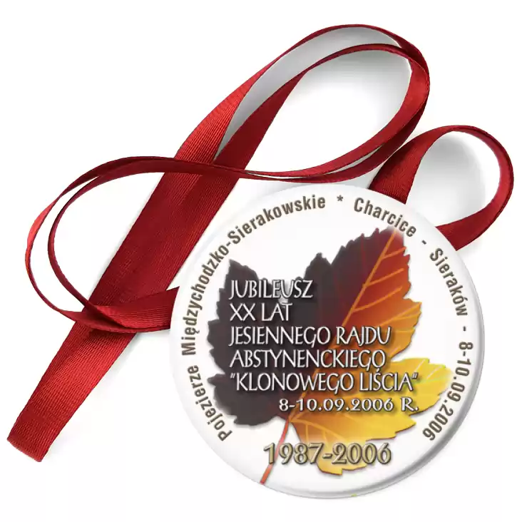 przypinka medal Jubileusz XX lat Jesiennego Rajdu Abstynenckiego Klonowgoe liście