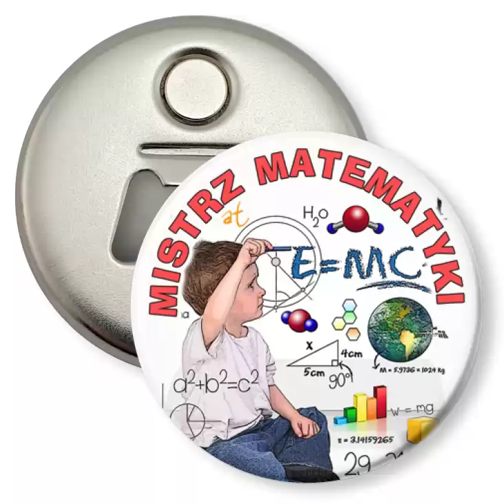 przypinka otwieracz-magnes Mistrz matematyki z cyrklem