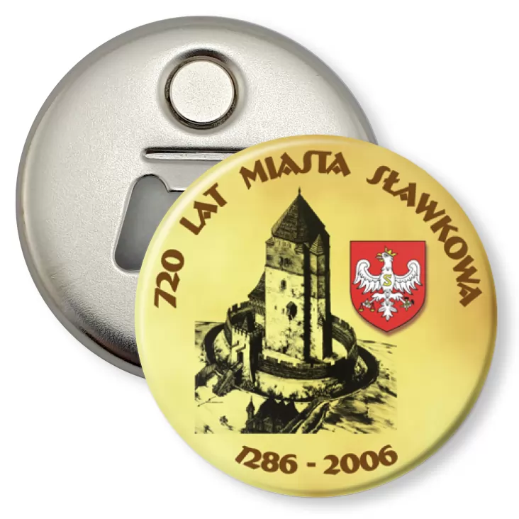 przypinka otwieracz-magnes 720 lat Miasta Sławkowa