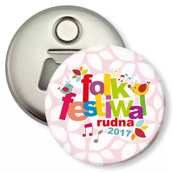 przypinka otwieracz-magnes Folk Festiwal Rudna 2017