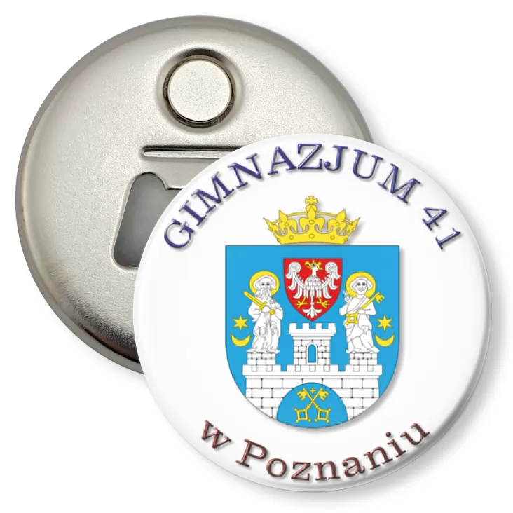 przypinka otwieracz-magnes Gimnazjum 41 w Poznaniu