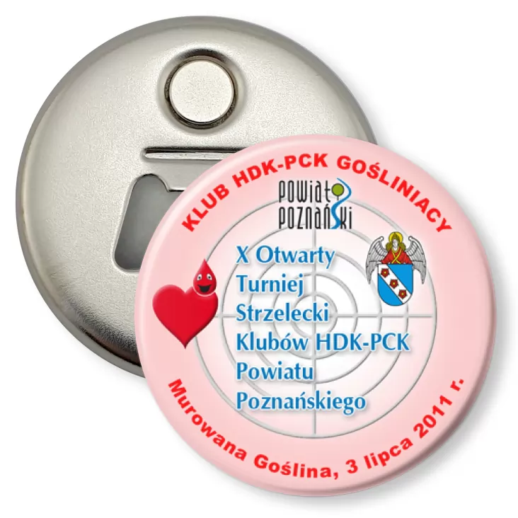 przypinka otwieracz-magnes X Turniej Strzelecki HDK-PCK Powiatu Poznańskiego
