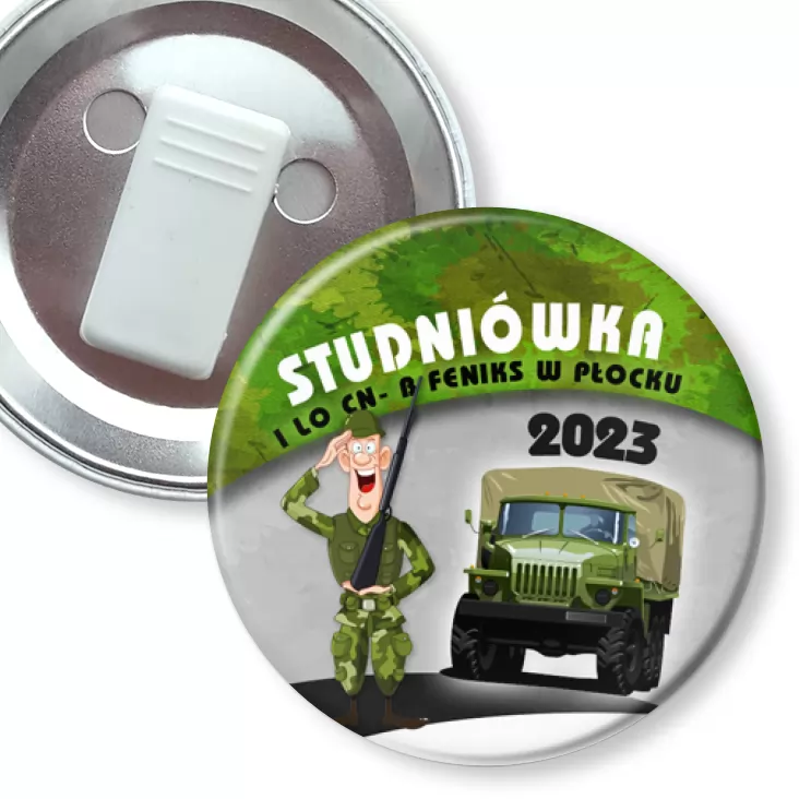 przypinka z żabką I LO CN-B Feniks W Płocku Studniówka 2023
