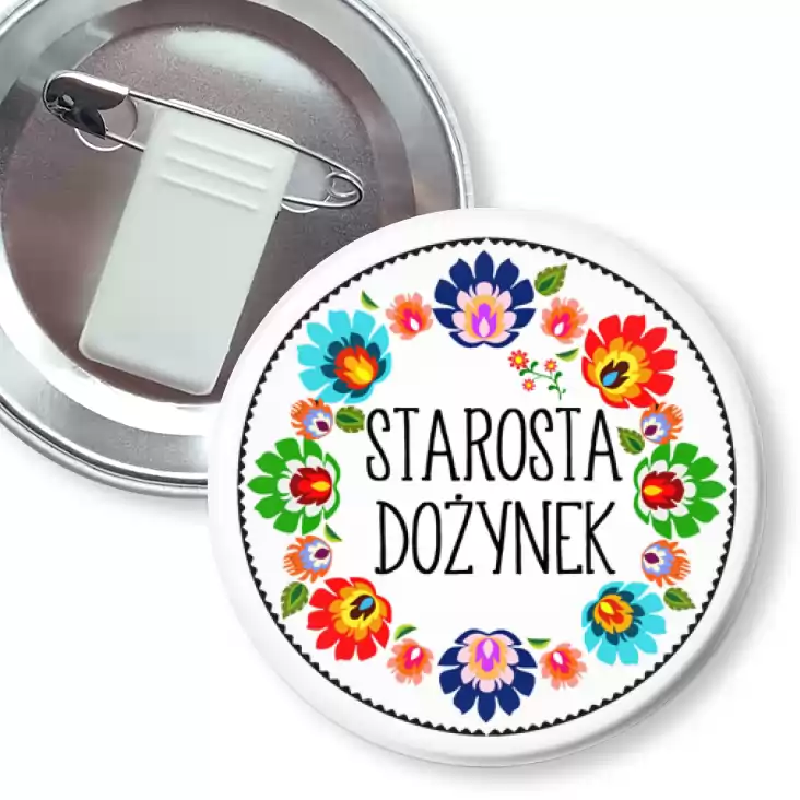 przypinka z żabką i agrafką Starosta Dożynek wzór łowicki