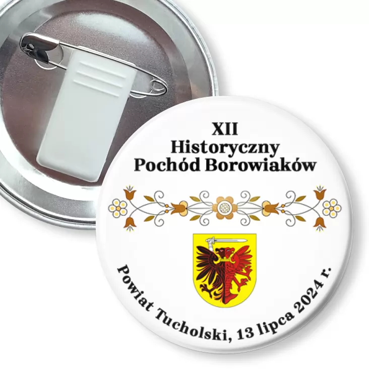 przypinka z żabką i agrafką XII Historyczny Pochód Borowiaków