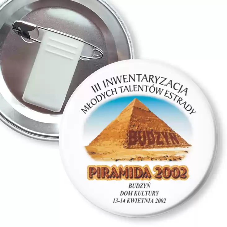 przypinka z żabką i agrafką Piramida 2002 - Budzyń