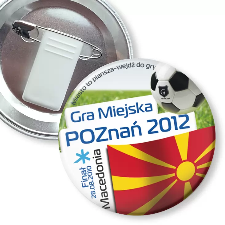 przypinka z żabką i agrafką Gra Miejska - Poznań 2012 - Macedonia