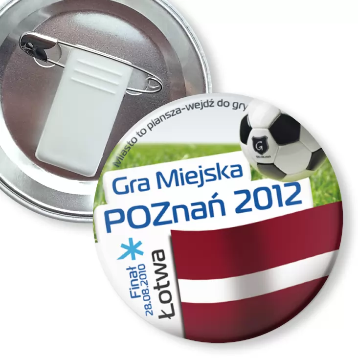 przypinka z żabką i agrafką Gra Miejska - Poznań 2012 - Łotwa