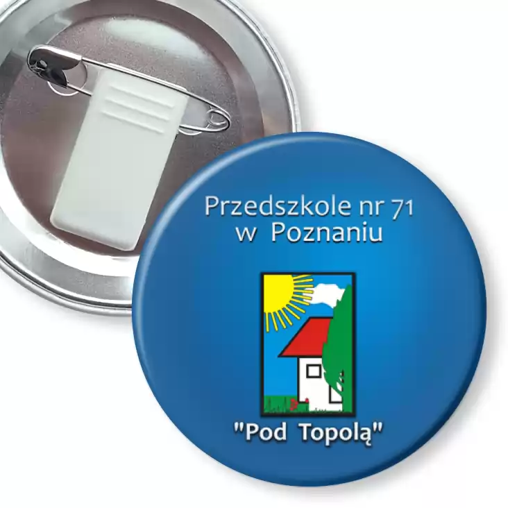 przypinka z żabką i agrafką Przedszkole nr 71 w Poznaniu